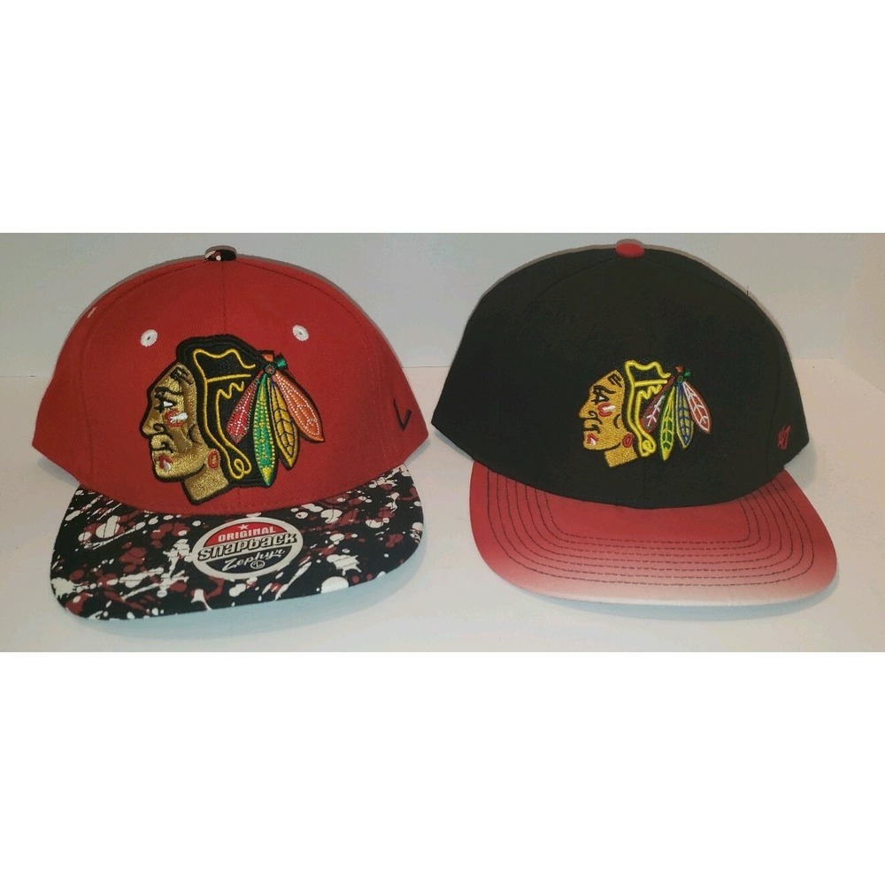Lot of 2 CHICAGO BLACKHAWKS Hats Caps - Snapback Zephyr and 47